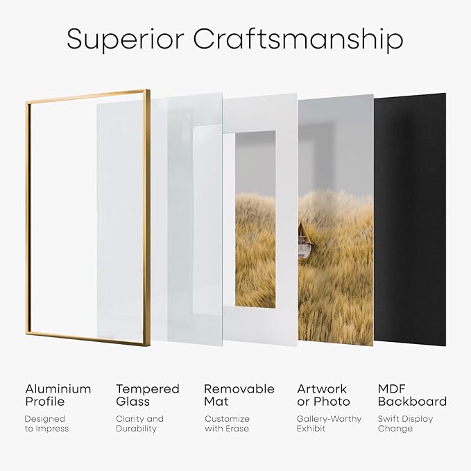 Homeforia 8.5x11 Picture Frame Bronze, High End Metal Brass Frame 8.5 x 11 with Mat 6 by 8 Photo, 11x8.5 Frames Matted to 6x8 Print, 8.5by11 Wall or Tabletop Frames, Tempered Glass, Wall Kit, Set of 3