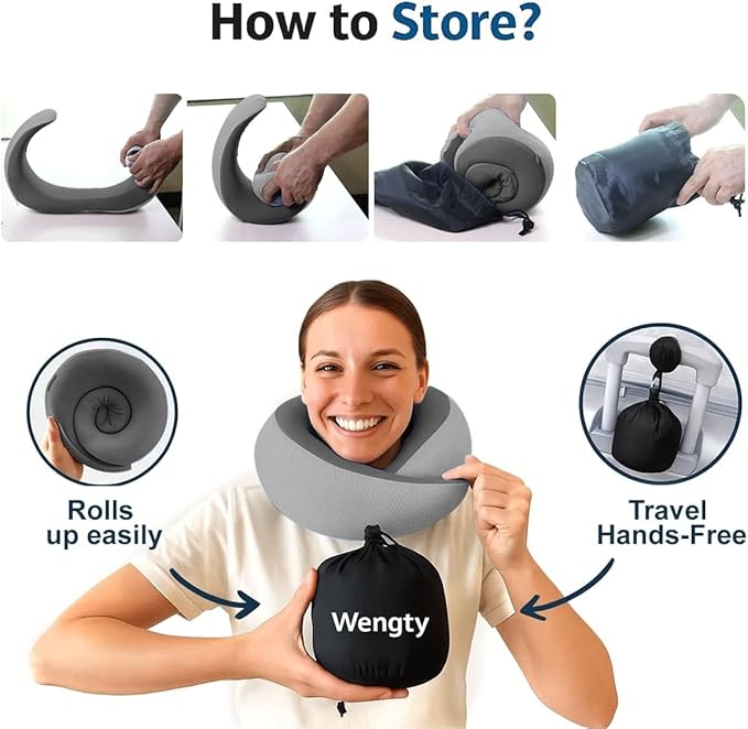 Travel Pillows for Airplanes,Memory Foam Neck Pillow for Traveling,Smooth & Cooling Fabric Plane Pillow for Long Flight,Ideal for Travels,Airplanes,Offices,Cars (Gray, Standard-Broad Fit)