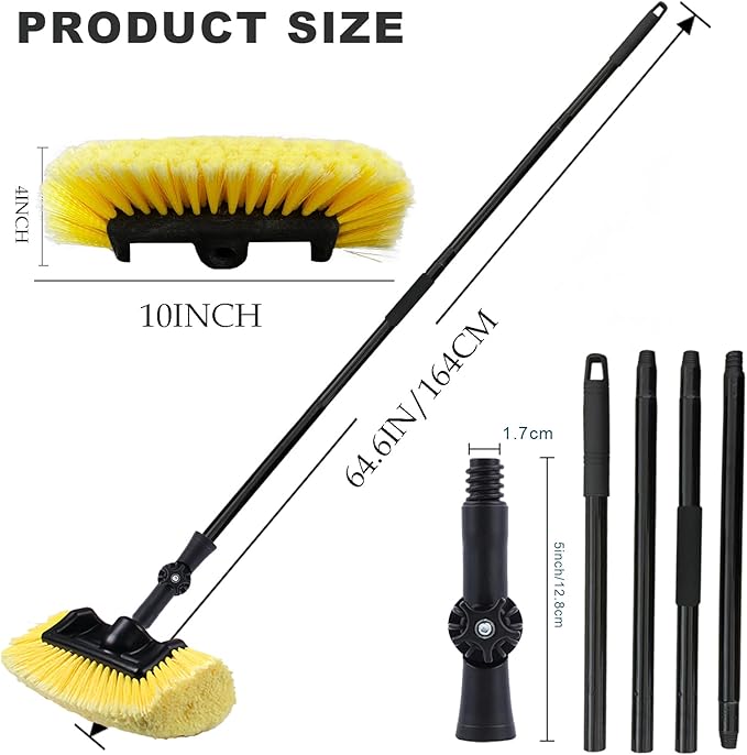 Car Wash Brush Long Handle Car Cleaning Brush with Universal Joint Angle Adapter Soft Bristle No Scratch Car Cleaning Tools for Car RV Truck Boat Deck Window House Siding
