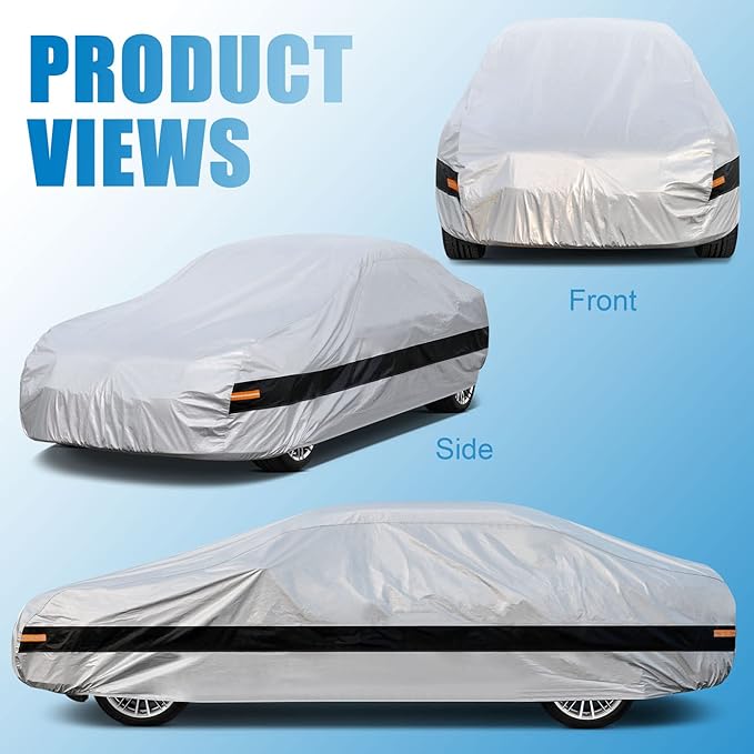 10 Layer Sedan Car Cover Waterproof All Weather for Automobiles,100% Waterproof Outdoor Car Covers Rain UV Dust Protection. Custom Fit for Chrysler 300, Audi A8, BMW 7 Series, etc