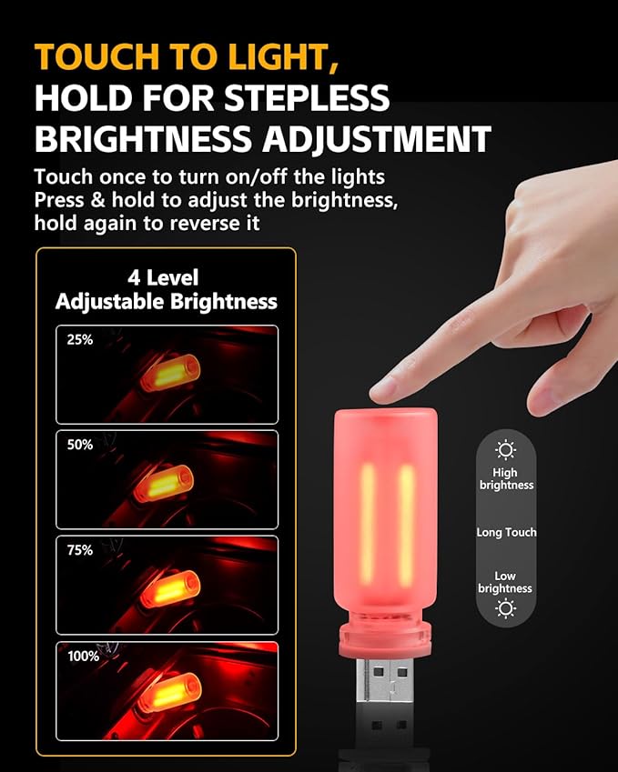 2PCS USB Car Lights, Touch Adjustment Lights, Plug in USB Vehicle Interior Ambient Light, Mini LED Retro Bulb Frosted Glass Night Light for Car, Camping, Holiday Decoration, Party, Bedroom (Red)