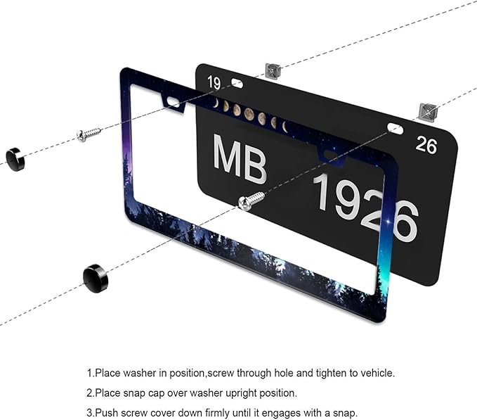 Moon Phases License Plate Frame Starry Sky License Plate Frames Aluminum Car Accessories Cover with 2 Holes and Screws 12 x 6 Inch for Front Rear Car Plate Decor for Women Men