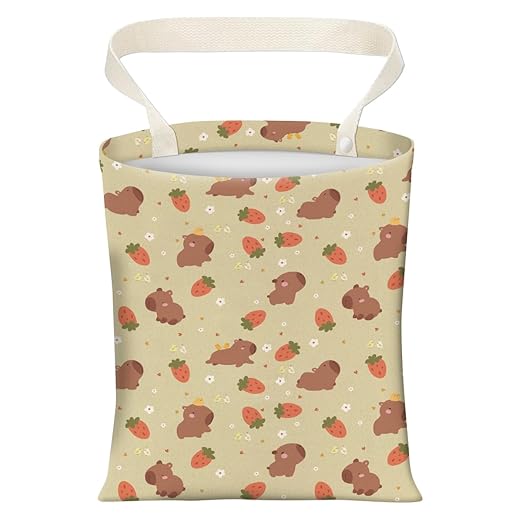 Cute Car Trash Can, Hanging Canvas Car Back Seat Organizer and Storage Bag, Funny Car Trash Bag For Travelling, Outdoor Cute Bear Strawberry