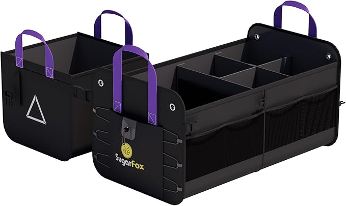 Large Capacity Trunk Organizer for Car & SUV – Waterproof with 8 Mesh Pockets, collapsible & Adjustable compartments, 84L Durable Storage with Non-Slip Base, Black - M313