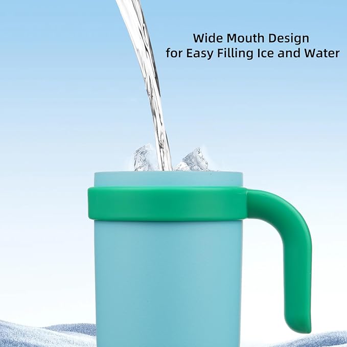 BJPKPK 18 OZ Insulated Travel Tumbler with Handle and Straw, Stainless Steel Water Bottle, Double Wall Vacuum Insulated Mug, for Work, Car, Travel, Ice Blue