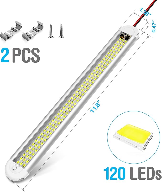 12v LED Interior Light Bar,CT CAPETRONIX 120LEDs 1500LM 8W DC 12 Volt led Strip Lights with ON/Off Switch,for Enclosed Cargo Trailer, Car RV Van Truck Lorry Camper Boat Caravan Motorhome (2Pack)