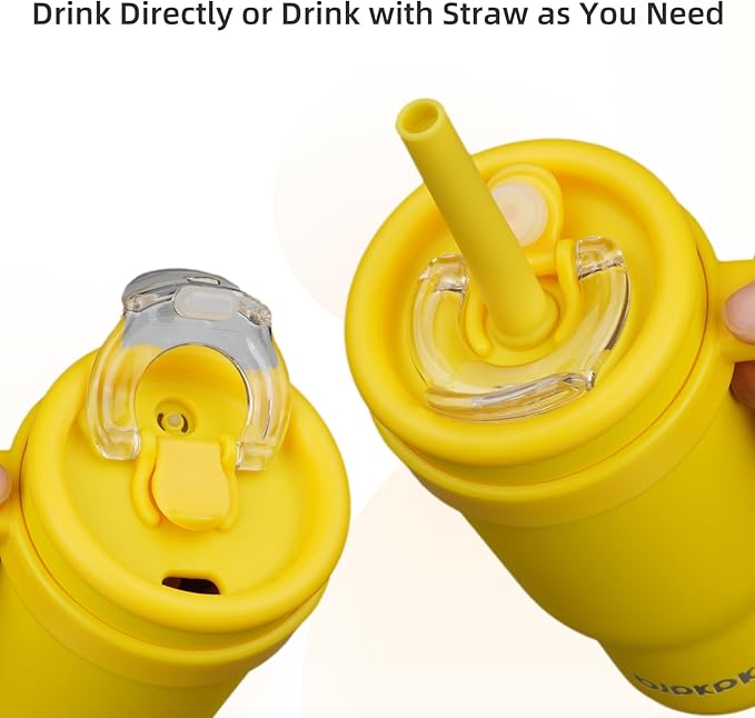 BJPKPK 18 OZ Insulated Travel Tumbler with Handle and Straw, Stainless Steel Water Bottle, Double Wall Vacuum Insulated Mug, for Work, Car, Travel, Yellow