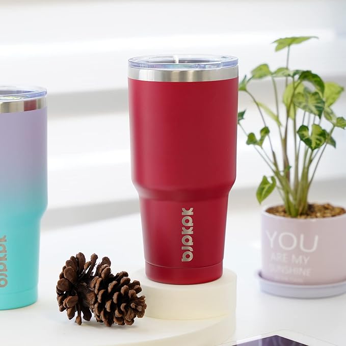 BJPKPK 30 oz Tumbler Cups With Lid And Straw Stainless Steel Double Wall Vacuum Insulated Tumblers For Women and Men Apricot