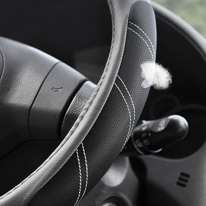 Elantrip Leather Large Steering Wheel Cover 15 1/2 to 16 inch Soft Grip Breathable for Car Truck SUV Jeep Anti Slip Black and Gray