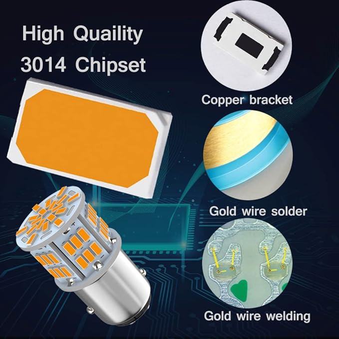 1157 Led Light Bulb Amber Yellow, 12V-24V 1157 7528 2357 2057 BAY15D LED Replacement Light Bulb for Brake Light Tail Light for Car RV Trailer Boat, 54SMD 3014 Chipset,4PCS