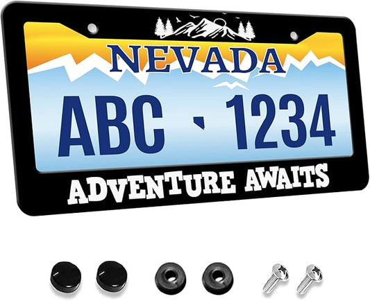 MIOAOSRT Adventure Awaits License Plate Frame Adventure Awaits License Plate Cover Car Tag Holder Metal License Plate Frame Fits Standard U.S.Vehicles 12x6 Inch