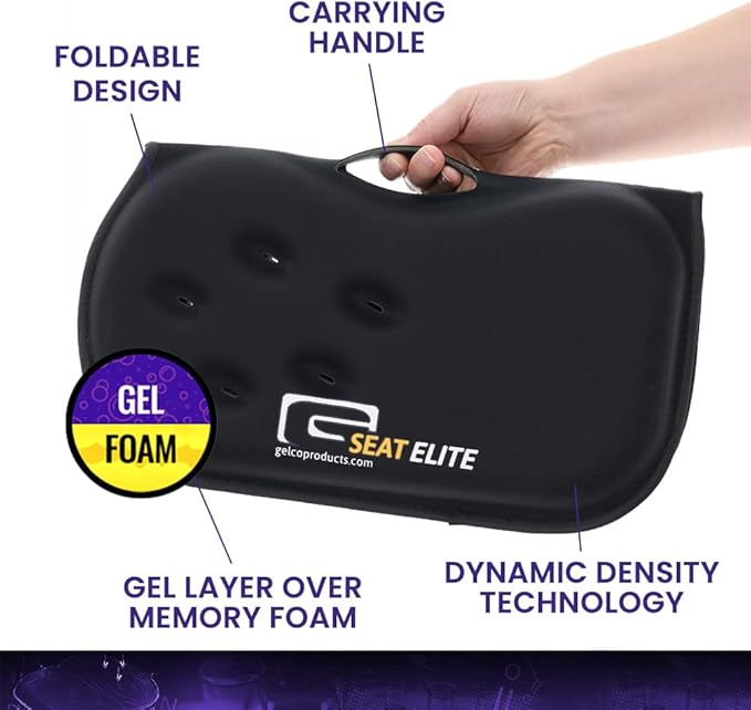GSeat Elite Orthopedic Gel and Foam Seat Cushion for Coccyx, Back, Tailbone, Prostate, Postnatal, and Sciatica - Black
