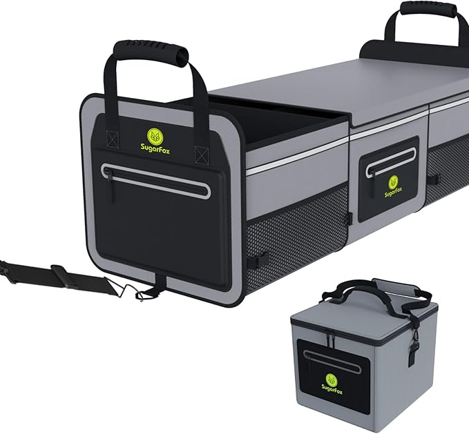 Car Trunk Organizer | 95L, 35"x13.8"x11.8" | Includes 26L Ice Pack | Waterproof, Foldable | Trunk Organizer for SUV/Cars | Car Organizers & Storage - Gray-M004
