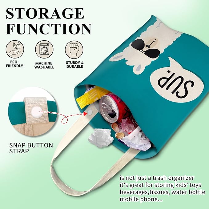 Cute Car Trash Bag, Hanging Car Organizer, 5L Capacity, Turquoise