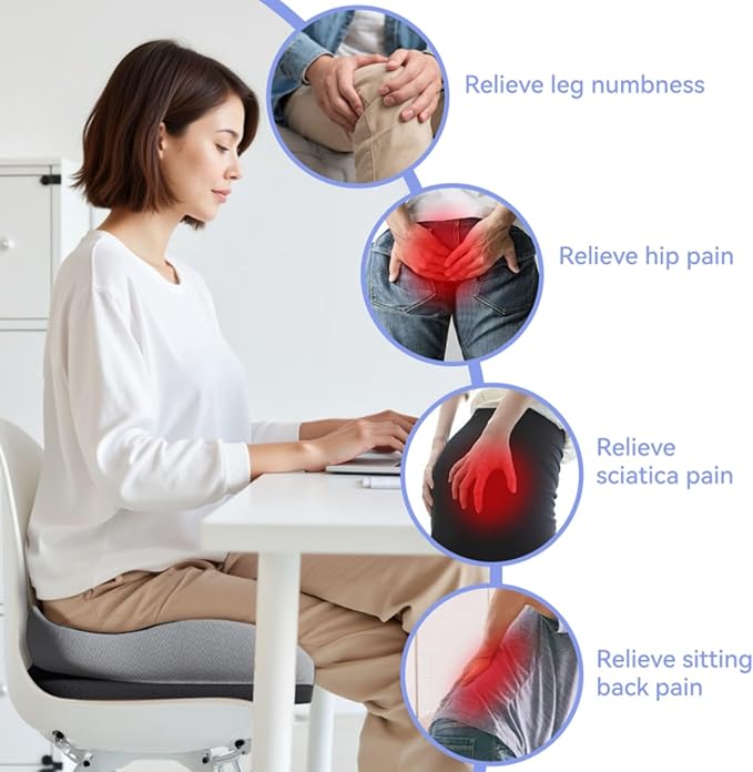 Seat Cushions for Office Chairs Wheelchair Cushion for Long Sitting Back Pain,Memory Foam Seat Car Computer Desk Chair Cushion,Coccyx Cushion for Tailbone Pain Relief Cushion Office Chair Butt Pillow