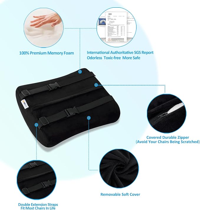 SAIREIDER Seat Cushion and Lumbar Support Pillow for Office Chair, Memory Foam Car Seat Cushions Back Support Pillows, Help Relieve Pain of Back, Lumbar, Tailbone and Sciatic Nerve(Black)