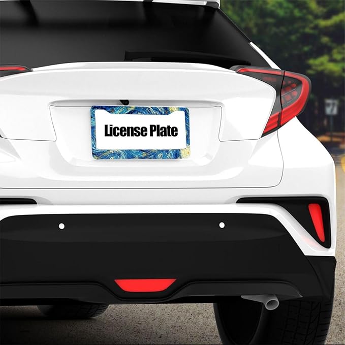 Starry Night License Plate Frame - 1 Pack Personalized Aluminum Car License Plate Cover Art Oil Painting License Plate Holder Universal US-Canada 2 Hole Auto Car Tag for Women/Men