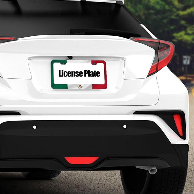 Mexican Flag License Plate Frame - 1 Pack Personalized Aluminum Car License Plate Cover Mexico License Plate Holder Universal US-Canada 2 Hole Auto Car Tag for Women/Men