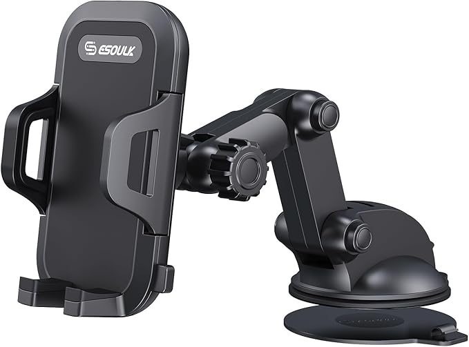 Esoulk 360° Rotating Windshield & Dashboard Car Phone Holder – Strong Suction Cup, Adjustable Long Arm, Secure Grip, Compatible with iPhone, Samsung, Android, GPS – Stable, Durable & Easy to Install