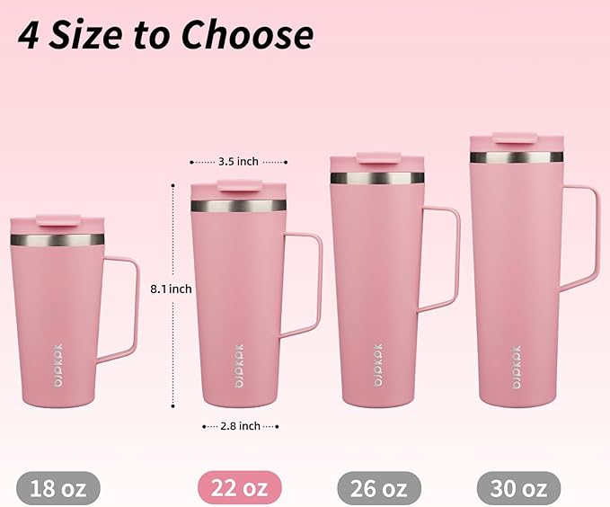 BJPKPK Insulated Tumbler with Handle, 22oz Insulated Tumblers with Lid and Straw, Stainless Steel Metal Water Bottles, Coffee Travel Mugs, Cups, Light Pink