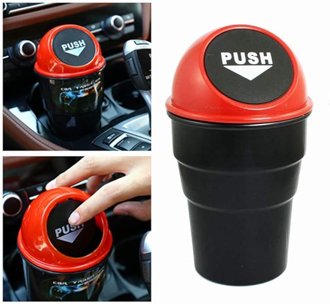 Mini Car Auto Garbage Trash Can Automotive Vehicle Waste Storage Fits Cup Holder for Office Desk Trash Can (Red)