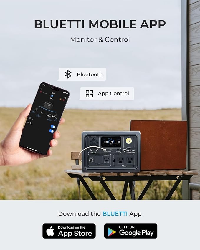 BLUETTI EB3A Solar Generator with 100W Solar Panel Included (Ships Separately), 268Wh Portable Power Station w/ 2 600W (1200W Surge) AC Outlets, LFP Backup for Outdoor Camping, Trip, Power Outage