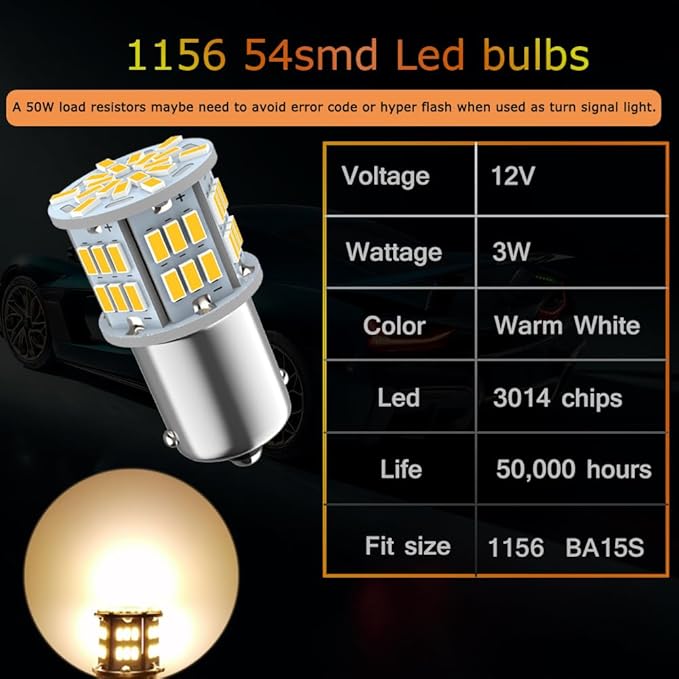 1156 Led Bulb Reverse Light, 1141 1003 7506 BA15S Bulbs, Used for Truck Car Backup Lights, Tail Parking Lights,Camper Trailer RV Interior Light, 2pcs Warm White