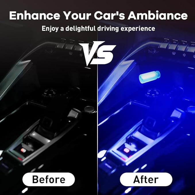 14 in 1 Modes Car USB Night Light, 7 Colors Touch Adjustment LED Ambient Lighting USB Automotive Interior Night Lamps, Mini LED Bulb for Car, Camping, Holiday Decoration, Bedroom, Party(2Pcs)