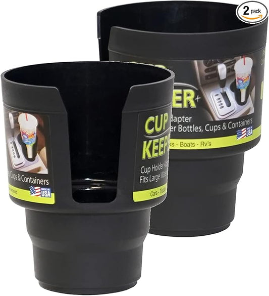 Cup Keeper Plus Car Cup Holder Adapter Expands to Hold Larger Beverage Containers up to 3.7" Diameter- 2 Pack/Fits 32 oz Hydro Flask, Yeti, Nalgene Water Bottles