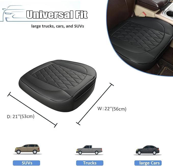 GIANT PANDA Bottom Seat Cover for Trucks&SUV, Front PU Leather Driver Seat Protector Fit for Chevy,Ram,Toyota,GMC,Ford F150 F-Series (Black-2PCS)