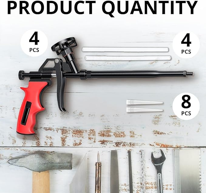 Pack of 4 Spray Expanding Foam Gun - Red Foam Dispensing Gun Long Foam Adhesive Gun Dispenser for Filling Sealing and Insulating Small Gaps