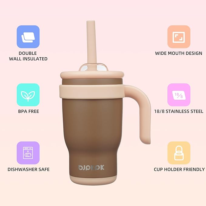 BJPKPK 14 OZ Insulated Travel Tumbler with Handle and Straw, Stainless Steel Water Bottle, Double Wall Vacuum Insulated Mug, for Work, Car, Travel, Coffee