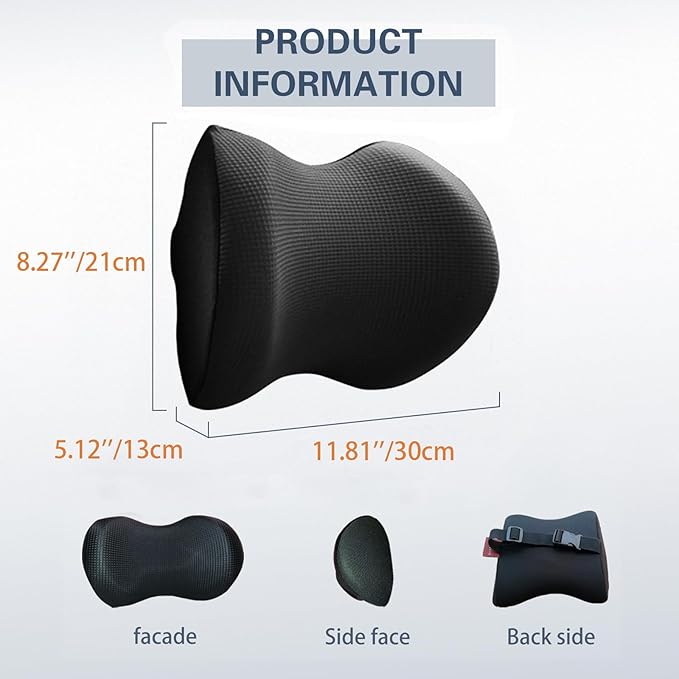Super Comfy Car Headrest Pillow, Car Pillow for Neck Pain Relief with Adjustable Strap, 100% Memory Foam & Breathable Removable Cover, Ergonomic Design - Softness Travel Car Neck Pillow(Black, 1PC)