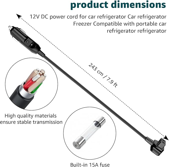 DC Power Cord Compatible with alpicool, Bodega, euhomy, bougeRV, ARB, ICECO, Setpower, JoyTutus for Most 12V/24V Car Refrigerator