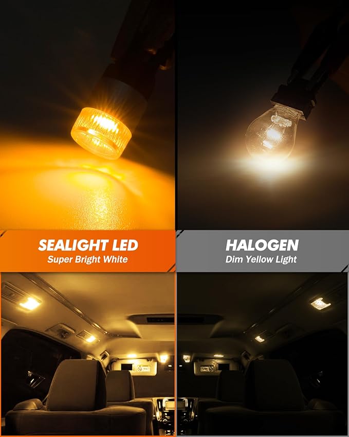 SEALIGHT 194 LED Light Bulbs Amber & Yellow, W5W 168 2825 T10 Car Interior Light Bulb Replacement for License Plate Light, Dome Light, Map Light, Courtesy Light, Pack of 6