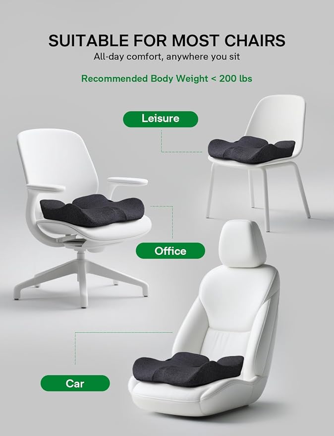 Seat Cushion, SC 100B Seat Cushions for Office Chairs, Car Seat, Wheelchair - Sciatica & Tailbone & Coccyx Pain Relief Pillow for Driver Sedentary People(Size:17 * 14.6 * 3.54 in-Black
