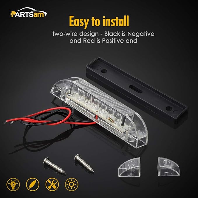 Partsam 4Pcs 4inch Utility White 9 LED Strip Light Bar, Clear Lens Waterproof 4" Boat Marine Lights, Marker Lights for Truck Trailer Car Pickup RV Camper, Under HoodLights, Dome Lights