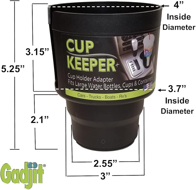 Cup Keeper Plus-2 PK W/Beverage Bands Car Cup Holder Adapter Expands to Hold Larger Beverage Containers up to 3.7" Diameter/Fits 32 oz Flasks & Water Bottles Gray