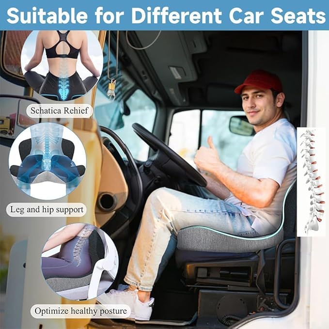 Memory Foam Truck Seat Cushion for Truck Driver Ergonomic Driver Seat Cushion with Lumbar Support & Sciatica Relief, Ideal Car Seat Cushions for Driving & Semi Truck & Office Chair