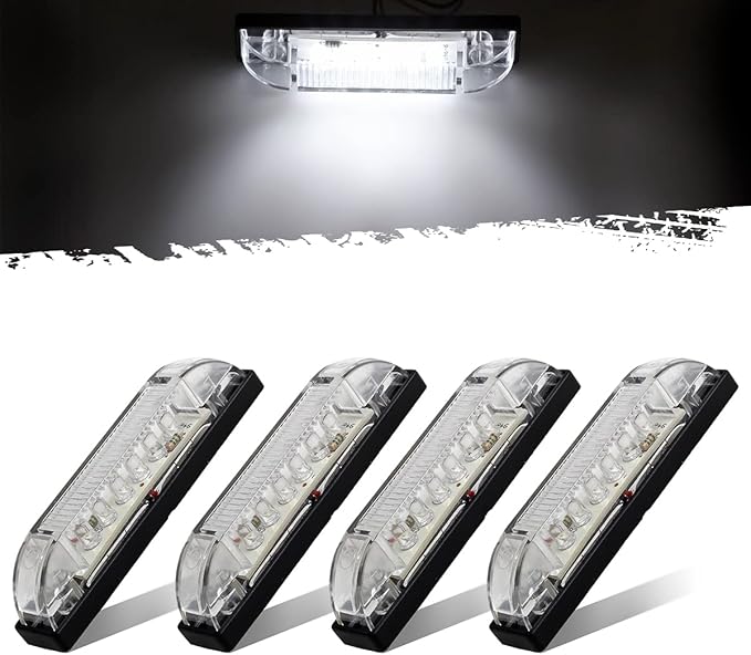 Partsam 4Pcs 4inch Utility White 9 LED Strip Light Bar, Clear Lens Waterproof 4" Boat Marine Lights, Marker Lights for Truck Trailer Car Pickup RV Camper, Under HoodLights, Dome Lights