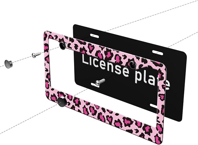 MIOAOSRT Pink and Black Leopard License Plate Frame Leopard License Plate Cover Car Tag Holder Metal License Plate Frame Fits Standard U.S.Vehicles 12x6 Inch