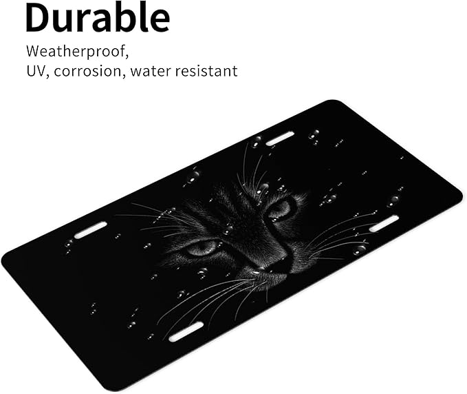 Front License Plate Black Cat Art Vanity Plates Aluminum Metal Decorative Car Tag Novelty License Plate Cover for Men Women 6 * 12 in (4 Holes)