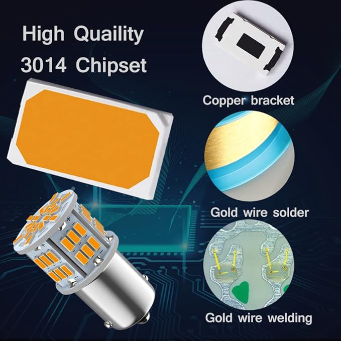 1156 Bulb Amber Yellow, 1141 1003 BA15S Led, 12V-24V 54-SMD 3014 Chips LED Bulbs for RV Camper Trailer Trunk Vehicle Interior Lights Tail Backup Reverse Lights Parking Lights 4pcs