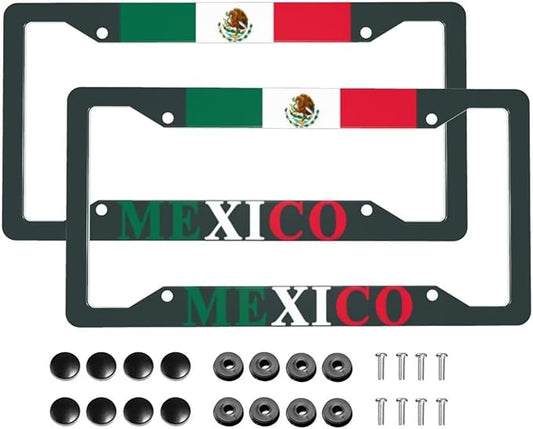 Mexican Flag License Plate Frames Personalized Flag Decoration Car Tags Aluminum Metal License Plate Covers Customized Mexican Flag License Plate Holders for Men and Women with Screw Nut(2Pcs)
