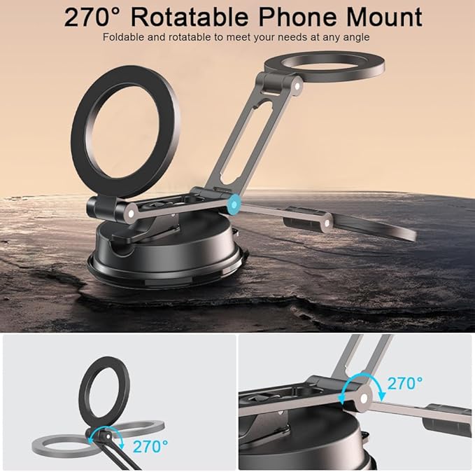 Magnetic Car Dashboard Phone Holder(with Magnetic Phone Lanyard with Ring Holder),Magnetic Dash Phone Holder for Car,One-Hand Operation,360-Degree Adjustable