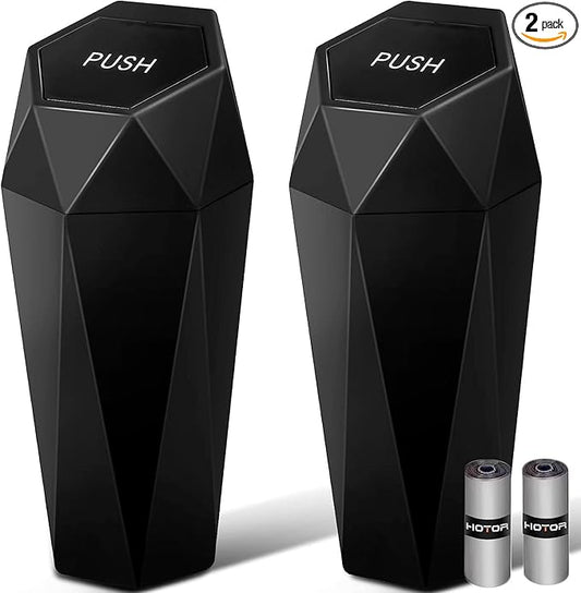 HOTOR Car Trash Can with Lid - 2 Pack, Car Accessories for Interior, Leakproof Vehicle Garbage Can with 30 Attached Trash Bags, Multipurpose Organizers and Storage for Home, Office, Black
