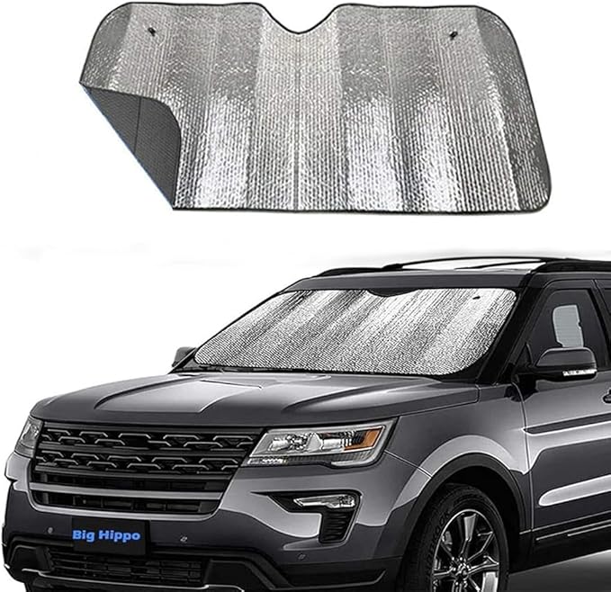 Big Hippo Car Windshield Sun Shade-Jumbo/Standard Car Window Shades Keeps Vehicle Cool-Front UV Ray Protector Sunshade-Easy to Use Sun Shade-Silver(55.16"X 27.5")
