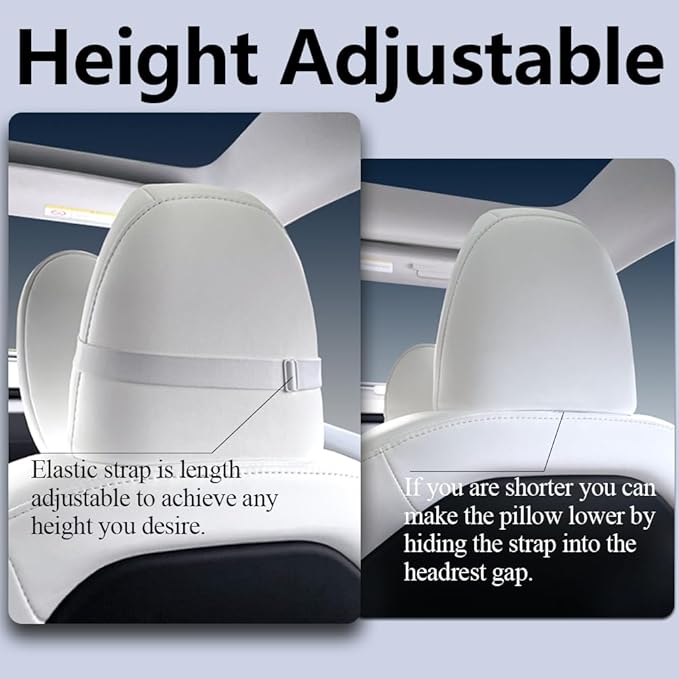 TESBEAUTY Nappa Leather Headrest Pillow 2 Packs for Tesla Neck Pillow Uniquely Designed for Tesla Model Y/3/S/X Tesla Car Neck Support Cushion for People Under 5'7" White