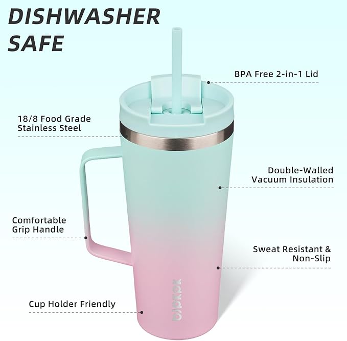 BJPKPK Insulated Tumbler with Handle, 22oz Insulated Tumblers with Lid and Straw, Stainless Steel Metal Water Bottles, Coffee Travel Mugs, Cups, Marshmallow