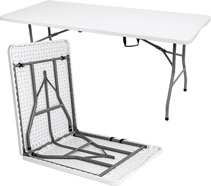 70.8" W X 29" D X 29" H - 6 ft Folding Table White Portable Heavy Duty Plastic Fold-in-Half Utility Foldable Table for Camp,Picnic & Party